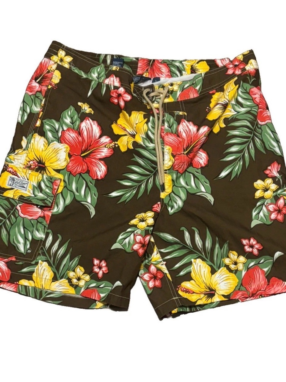 Polo Ralph Lauren Mens Large Brown Floral Swim Trunks EUC